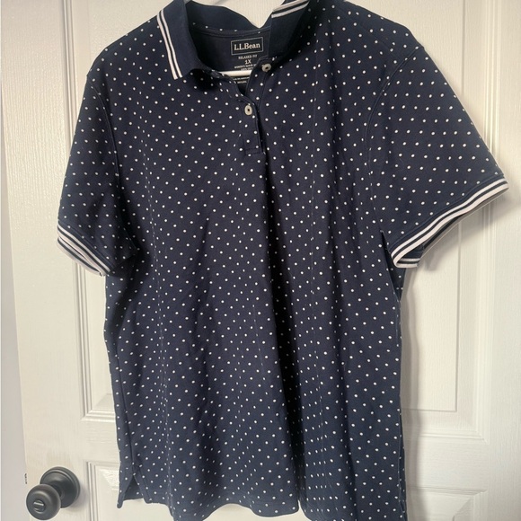 L.L. Bean Polo Shirt in Blue and White with Geometric Pattern - Picture 1 of 6